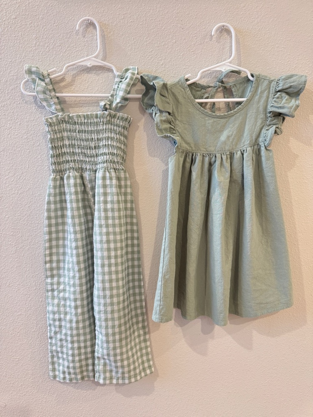 Gingham Romper & Sun Dress Bundle Toddler Girls 3-4T Sage Green Summer